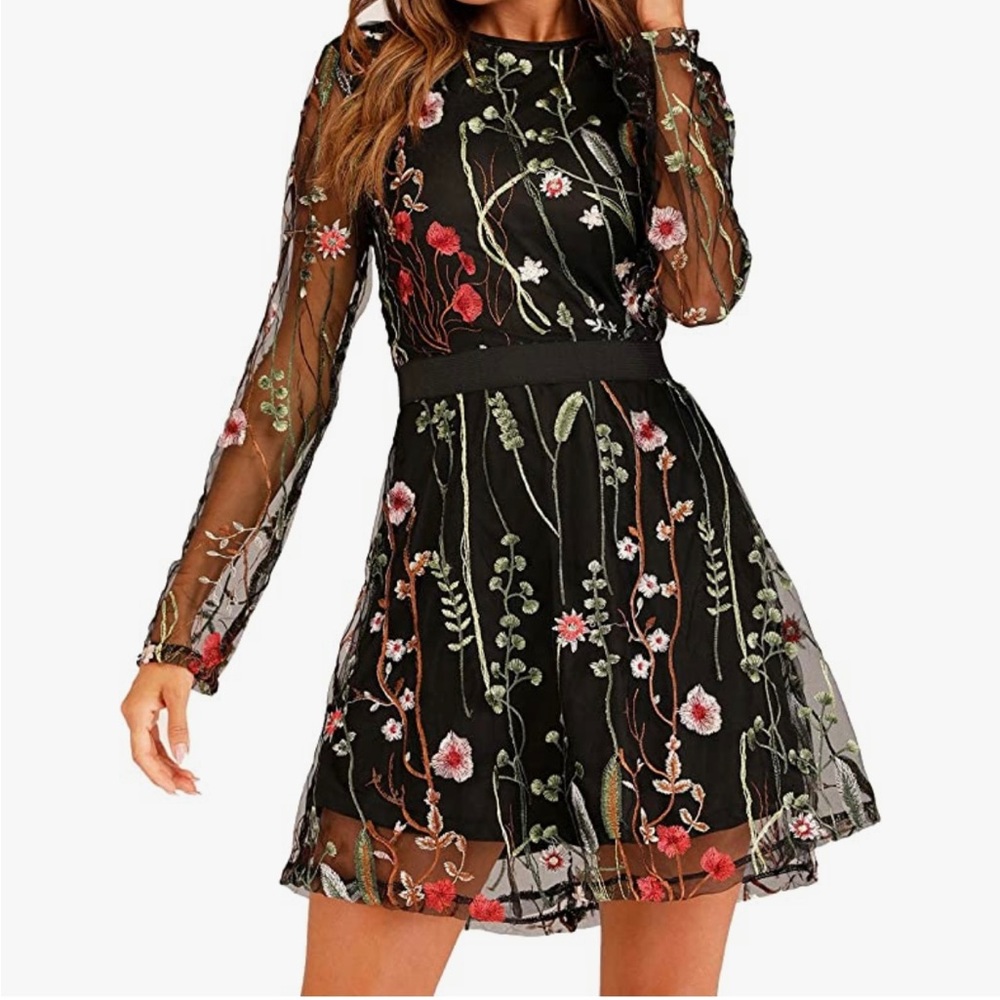 Floral Embroidery Mesh Dress